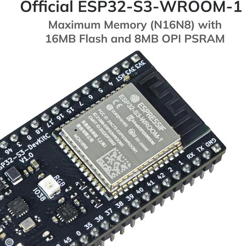 2 قطعة ESP32 S3 Dev Board (N16R8)، ESP32-S3-WROOM-1 الرسمي، برنامج وتصحيح منفذ USB-C فردي، فلاش 16 ميجابايت وذاكرة PSRAM 8 ميجابايت، لوحة تطوير وحدة التحكم الدقيقة اللاسلكية لـ Iot AI in Kuwait
