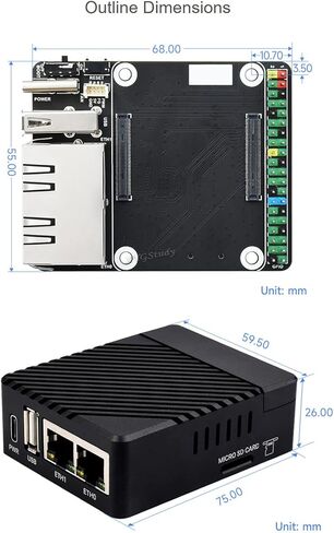 Mini Dual Gigabit Ethernet Mini-Computer Kit Designed for Raspberry Pi Compute Module 4 with Protection Metal Case (Assembled) (CM4-DUAL-ETH-MINI-BOX) in Kuwait