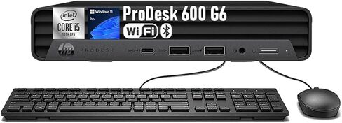 كمبيوتر مكتبي صغير HP ProDesk 600 G6، معالج i5-10500T، سداسي النواة، ذاكرة وصول عشوائي DDR4 سعة 16 جيجابايت، SSD 256 جيجابايت، لوحة مفاتيح وماوس، دعم 4K، واي فاي، بلوتوث، Windows 11 Pro (متجدد) in Kuwait