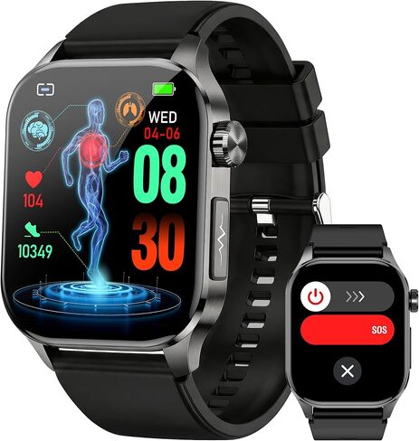 ساعة ذكية Yowow BIT للرجال والنساء، جهاز تتبع اللياقة البدنية AMOLED مقاس 2.04 بوصة مع مكالمة بلوتوث، ومعدل ضربات القلب SpO2، وضغط الدم، وضغط النوم HRV، و150 وضعًا رياضيًا، وIP68 مقاومة للماء لنظام Android iOS (أسود) in Kuwait