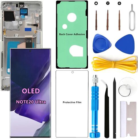استبدال شاشة OLED لهاتف Samsung Galaxy Note20 Ultra 5G لهاتف Samsung Note20Ultra SM-N986U SM-N986U1 شاشة LCD محول رقمي يدعم اللمس قلم S-Pen (إطار أسود + واقي + لاصق + أدوات) in Kuwait