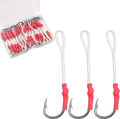 Assist Fishing Hooks with PE Line, 30pcs Live Bait Jig Stainless Steel Fishing Hooks Saltwater Butterfly Assist Hooks Slow Pitch Jigging Hook for Trolling 1/0-10/0 in Kuwait