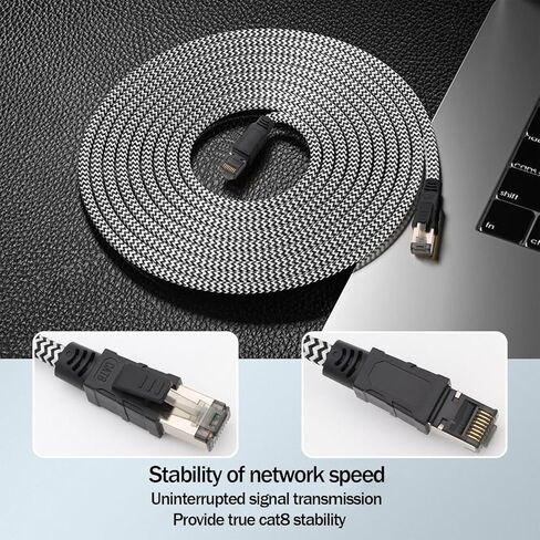 Cat 8 Ethernet Cable 2m, 40Gbps 2000MHz High Speed LAN Network Cable, Nylon Braided RJ45 Patch Cord for Gaming, PS5, Modem, Router, Laptop in Kuwait