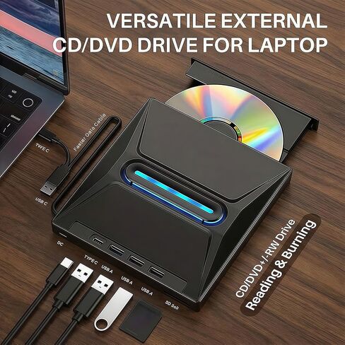 محرك أقراص بلو راي خارجي محمول، ناسخ USB BD/DVD/CD، محرك أقراص ضوئي رفيع يدعم M-DISC، التوصيل والتشغيل، متوافق مع أجهزة الكمبيوتر المحمول وسطح المكتب وأجهزة الألعاب in Kuwait