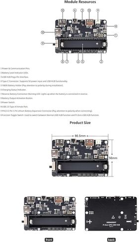 Pi Zero UPS HUB HAT for Raspberry Pi Zero Series, 3-Port USB 2.0 Expansion Board with Power Backup, 18650 Ba-ttery Holder, Smart Charge & Discharge Management in Kuwait