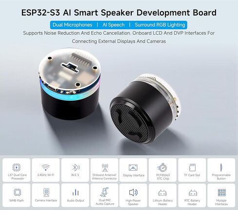 ESP32-S3 AI Smart Speaker Development Board, Support AI Speech Interaction, Dual Digital Microphone Array, Noise Reduction and Echo Cancellation, Support External Display & Camera, No Battery in Kuwait