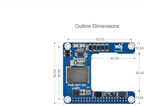 waveshare PoE HAT (H) for Raspberry Pi 5 / CM 5,Power Over Ethernet HAT (H) Expansion Board,802.3af/at Network Standard,Isolated Switched-Mode Power Supply,5V 5A Output in Kuwait