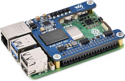 waveshare PoE HAT (H) for Raspberry Pi 5 / CM 5,Power Over Ethernet HAT (H) Expansion Board,802.3af/at Network Standard,Isolated Switched-Mode Power Supply,5V 5A Output in Kuwait