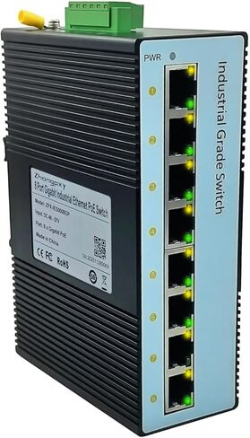 5 Port Gigabit Industrial Ethernet Switch, Unmanaged DIN Rail Network Switch with 5×10/100/1000 RJ45 Ports, Plug & Play Fanless Metal Housing, 12-52V DC Dual Power Input, -40~85°C in Kuwait