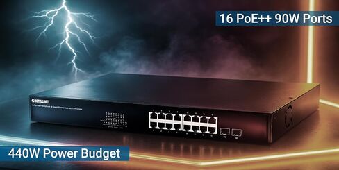 محول Intellinet 18-Port PoE++ مع 16 منفذ جيجابت إيثرنت و2 وصلات SFP - 440 وات، طاقة عالية، حامل على حامل، حل شبكات موفر للطاقة - متوافق مع TAA - 562232 in Kuwait