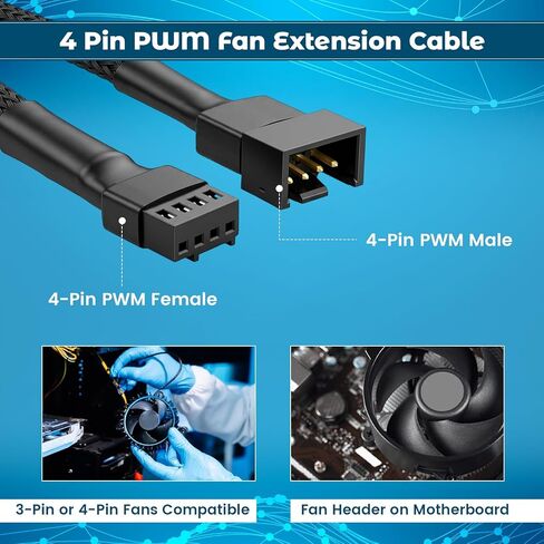 كابل مقسم مروحة PWM ثنائي الاتجاه، 1 إلى 2 مقسم مراوح 4 دبابيس، كابل تمديد مراوح الكمبيوتر الشخصي لحافظة الكمبيوتر، أكمام سوداء، 10.6 بوصة/27 سم in Kuwait