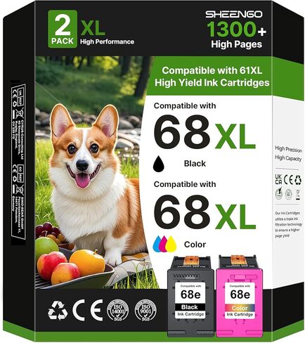 خراطيش حبر 68XL متوافقة مع خراطيش حبر HP 68XL 68e 68، مجموعة كومبو سوداء اللون بديلة لطابعة HP Ink 68 68XL 68e تعمل مع HP Envy 6155e 6555e 6152e 6552e 6100e 6500e Series Printer (عبوتان) in Kuwait