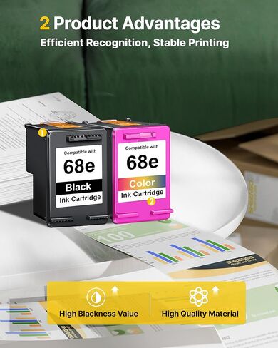 خراطيش حبر 68XL متوافقة مع خراطيش حبر HP 68XL 68e 68، مجموعة كومبو سوداء اللون بديلة لطابعة HP Ink 68 68XL 68e تعمل مع HP Envy 6155e 6555e 6152e 6552e 6100e 6500e Series Printer (عبوتان) in Kuwait