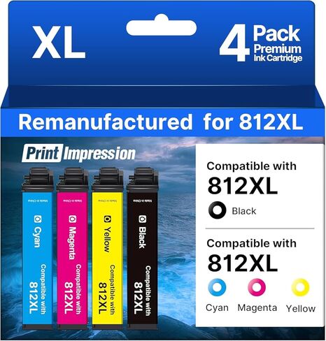 مُعاد تصنيعها لخراطيش الحبر Epson 812XL Combo Pack البديلة لخراطيش الحبر Epson 812 812XL Epson for Epson 812 XL T812 for Workforce Pro WF-7840 WF-7820 WF-7310 EC-C7000 (4 عبوات) in Kuwait