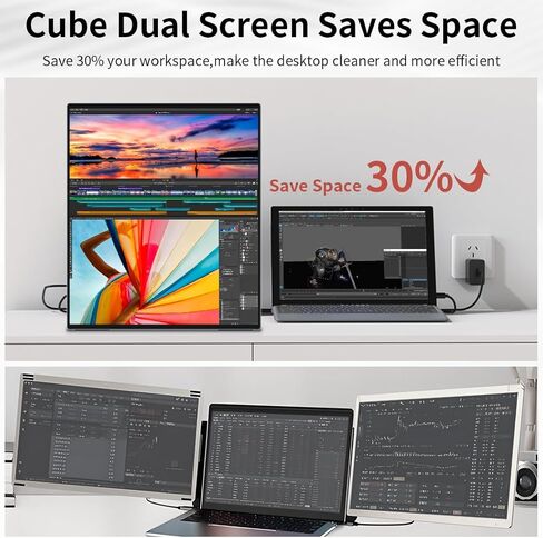 شاشة مزدوجة 14 بوصة 2K OLED، شاشة لمس محمولة لموسع الكمبيوتر المحمول| 2K |100% DCI P3|التوصيل|الحامل- VESA| |نحيف بدون إطار| كمبيوتر ثلاثي العرض كمبيوتر محمول كمبيوتر يعمل بنظام Windows Mac in Kuwait