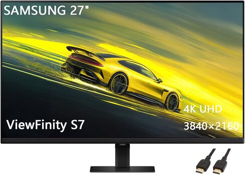 شاشة سامسونج فيو فينيتي S7 مقاس 27 بوصة بدقة 4K UHD، منافذ متعددة، حامل سهل الإعداد، عناية متقدمة بالعين، أسود، مع كابل HDMI in Kuwait