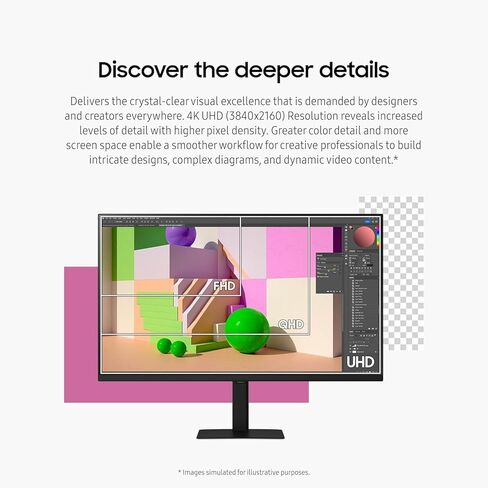 شاشة سامسونج فيو فينيتي S7 مقاس 27 بوصة بدقة 4K UHD، منافذ متعددة، حامل سهل الإعداد، عناية متقدمة بالعين، أسود، مع كابل HDMI in Kuwait