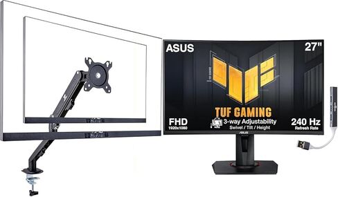 ASUS TUF 27" 240Hz FHD Curved Gaming Monitor with Adjustable Tilt/Swivel/Height, Adaptive-sync, AMD FreeSync Premium, VESA Mount, HDMI, Displayport, Dockztorm USB Port Exp, Black Color in Kuwait