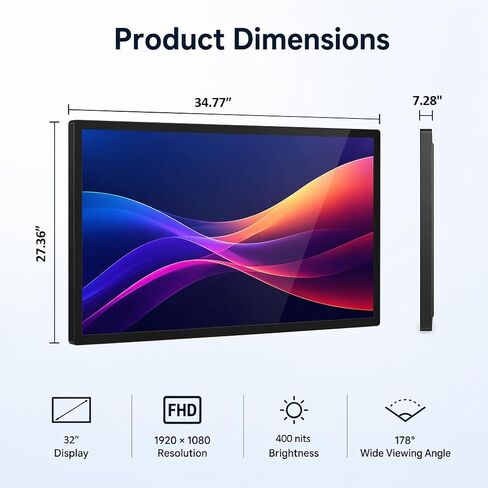 32" Digital Signage Display, Touchscreen Wall Mount Digital Signage, 400nits Advertising Display, Indoor Digital Signage, CMS/U-Disk Plug&Play, Split Screen, 7/24 Operation for Restaurant in Kuwait