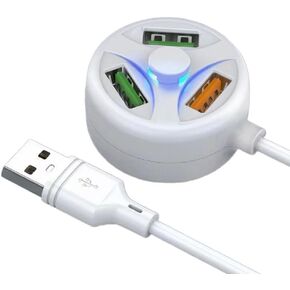 محور شحن USB متعدد الأجهزة مع 3 منافذ شاحن USB متعدد ومنفذ USB وموسع USB بطول 118 سم/46.46 بوصة، محول USB، أبيض in Kuwait