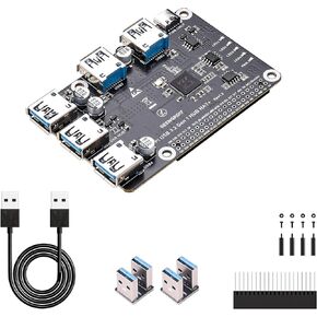 لـ Raspberry Pi USB 3.2 Gen 1 HUB HUB، محور 4 منافذ USB 3.0 مع مصدر طاقة مستقل، متوافق مع جميع موديلات Pi، التوصيل والتشغيل in Kuwait