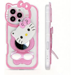 حافظة Anime Cat لهاتف iPhone 17 Pro Max مقاس 6.9 بوصة، حامل هاتف مع مرآة مكياج، حافظات هاتف Kawaii، غطاء واقي رائع فريد للنساء (0، وردي، 17 مساءً) in Kuwait
