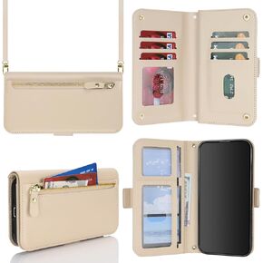 iPhone 15 Plus & iPhone 14 Plus Wallet Case for Women, PU Leather Shockproof Card Holder Stand Zipper Pocket Flip Phone Case with Strap Crossbody Lanyard - Black in Kuwait