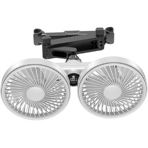 Car Double Head Fan Auto Cooling USB Adjustable Angle Backseat Strong Wind Multifunctional Portable Suitable for Cars SUVs Commercial Transport, Black Gray in Saudi Arabia