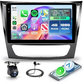 راديو سيارة 4G+128G Android 15 لسيارة Mercedes Benz E Class W211 E200 CLS E320 E500 E350 W219 2002-2009 Wireless Carplay Android Auto، شاشة 9 بوصة داخل الخلية ستيريو GPS/Bluetooth 5.0/FM/EQ/Wi-Fi كاميرا احتياطية in Kuwait