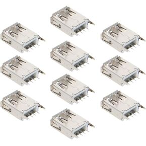 PCB USB موصل نوع A أنثى جاك 4 دبوس 180 درجة عمودي مستقيم إدراج 10 قطعة ، WuJuntool in Kuwait
