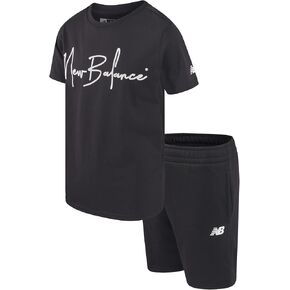 طقم شورت رياضي للأولاد من New Balance - قطعتان من تي شيرت عالي الأداء بأكمام قصيرة وشورت من الصوف (الحجم: 8-12) in Saudi Arabia