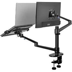 Monitor Arm Aluminum Adjustable Dual Arm Desktop Mounts LCD Monitor and Laptop Mount Arm Holder for 17"-32" Monitor Screens, Extra Tray Fits 12"-17" Laptops Monitor Mount-Black-Small in Kuwait