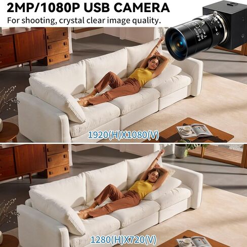 2MP H.264 USB Camera, 1080p 30fps Low Power Webcam with Microphone, CS Manual 5-50mm Zoom Lens, Industrial USB Camera for Scanner, 3D Printer, Simple Surveillance, Robot in Kuwait