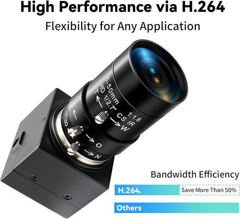2MP H.264 USB Camera, 1080p 30fps Low Power Webcam with Microphone, CS Manual 5-50mm Zoom Lens, Industrial USB Camera for Scanner, 3D Printer, Simple Surveillance, Robot in Kuwait