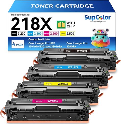 Compatible 218X Toner Cartridge Replacement for HP 218X Toner Cartridge Compatible for HP Color LaserJet pro MFP 3301sdw 3301fdw 3301cdw 3201dw Printer (Color, 4-Pack) in Kuwait