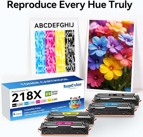Compatible 218X Toner Cartridge Replacement for HP 218X Toner Cartridge Compatible for HP Color LaserJet pro MFP 3301sdw 3301fdw 3301cdw 3201dw Printer (Color, 4-Pack) in Kuwait