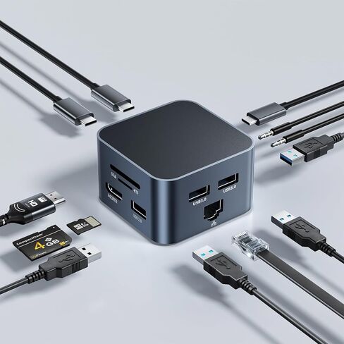 محول متعدد المنافذ USB C 13 في 1، محطة إرساء USB C مع 4K@60 هرتز، 100 واط PD، USB A&C 3.2، 2xUSB A 3.0، إيثرنت، SD/Micro SD، صوت، ميكروفون، قاعدة كمبيوتر محمول لجهاز MacBook Pro/Air، iPad، Windows in Kuwait