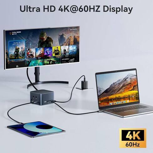 محول متعدد المنافذ USB C 13 في 1، محطة إرساء USB C مع 4K@60 هرتز، 100 واط PD، USB A&C 3.2، 2xUSB A 3.0، إيثرنت، SD/Micro SD، صوت، ميكروفون، قاعدة كمبيوتر محمول لجهاز MacBook Pro/Air، iPad، Windows in Kuwait