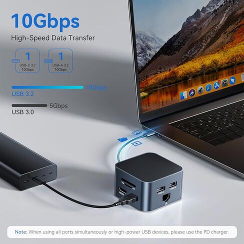 محول متعدد المنافذ USB C 13 في 1، محطة إرساء USB C مع 4K@60 هرتز، 100 واط PD، USB A&C 3.2، 2xUSB A 3.0، إيثرنت، SD/Micro SD، صوت، ميكروفون، قاعدة كمبيوتر محمول لجهاز MacBook Pro/Air، iPad، Windows in Kuwait
