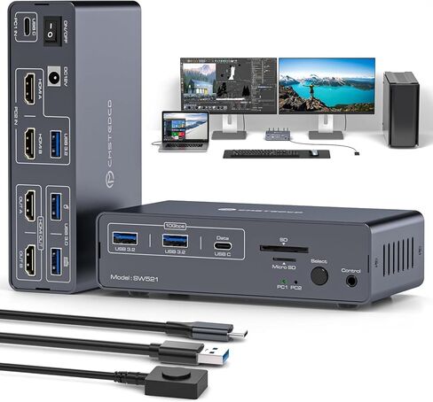 محطة إرساء USB C HDMI KVM Switch 2 شاشات 2 جهاز كمبيوتر 4K @ 60 هرتز KVM مفاتيح شاشة مزدوجة عرض ممتد لأجهزة الكمبيوتر المحمول وسطح المكتب مشاركة 13 في 1 محطة إرساء in Kuwait