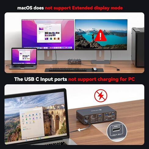محطة إرساء USB C HDMI KVM Switch 2 شاشات 2 جهاز كمبيوتر 4K @ 60 هرتز KVM مفاتيح شاشة مزدوجة عرض ممتد لأجهزة الكمبيوتر المحمول وسطح المكتب مشاركة 13 في 1 محطة إرساء in Kuwait