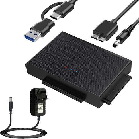 محول USB 3.0 SATA/IDE مع طاقة 12 فولت، وقارئ القرص الصلب USB-A وUSB-C لمحرك الأقراص الصلبة SSD 2.5/3.5، قابس أمريكي in Kuwait