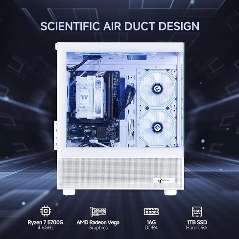 كمبيوتر مكتبي NINGMEI Soul Gaming PC، AMD Ryzen 7 5700G (يصل إلى 4.6 جيجا هرتز)، ذاكرة الوصول العشوائي DDR4 سعة 16 جيجابايت، 1 تيرابايت NVMe SSD، 6 مراوح RGB، Windows 11 Home - سطح مكتب ألعاب مُصمم مسبقًا للرياضات الإلكترونية والبث والعمل والمكاتب المنزلي in Kuwait