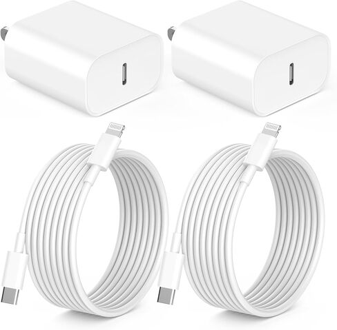 iPhone 14 13 12 Fast Charger,[Apple MFi Certified] 20W USB C Apple Fast Charger Wall Charge Block Plug with 10FT Type-C to Lightning Fast Charging Data Sync Cord for iPhone14 13 12 11 Xs Xr X (2Pack) in Kuwait