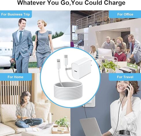iPhone 14 13 12 Fast Charger,[Apple MFi Certified] 20W USB C Apple Fast Charger Wall Charge Block Plug with 10FT Type-C to Lightning Fast Charging Data Sync Cord for iPhone14 13 12 11 Xs Xr X (2Pack) in Kuwait