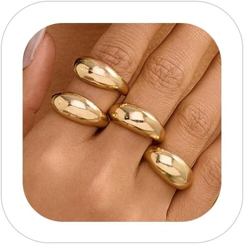 Chunky Gold Rings Set for Women Dainty Silver Stacking Knuckle Ring Chunky Round Dome Ring Set Minimalist Statement Irregular Gold Rings for Women Costume Jewelry Accessories in Saudi Arabia