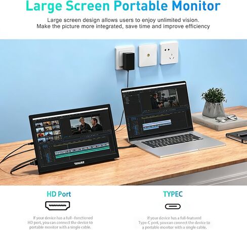 شاشة PJGCWB 15.6 بوصة محمولة 1366 * 768 HD USB-C HDMI شاشة خارجية ثانية لأجهزة الكمبيوتر المحمول والكمبيوتر الشخصي وهواتف Mac وPS وXbox وSwich وIPS شاشة ألعاب رفيعة للغاية بدون إطار (بوصة، 15.6) in Kuwait