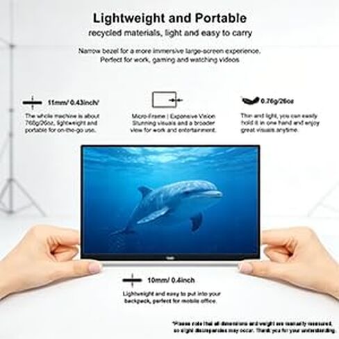 شاشة PJGCWB 15.6 بوصة محمولة 1366 * 768 HD USB-C HDMI شاشة خارجية ثانية لأجهزة الكمبيوتر المحمول والكمبيوتر الشخصي وهواتف Mac وPS وXbox وSwich وIPS شاشة ألعاب رفيعة للغاية بدون إطار (بوصة، 15.6) in Kuwait