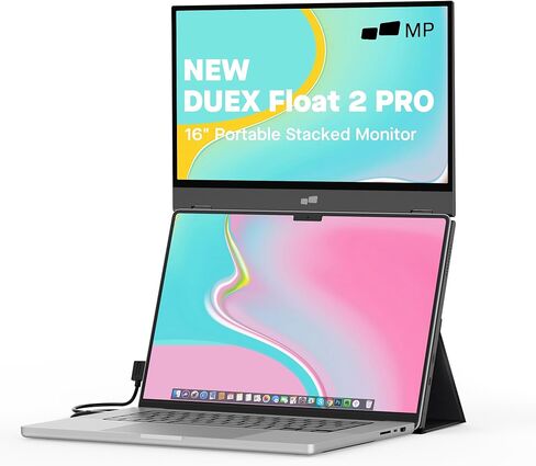 شاشة كمبيوتر محمول محمولة من Mobile Pixels Duex Float 2 Pro مقاس 16 بوصة 2.5K، موسع شاشة كمبيوتر محمول مزدوج رفيع للغاية مع مسند مدمج، قابس وتشغيل USB-C/HDMI، مكبرات صوت مدمجة، لأجهزة Mac، Windows، الهاتف in Kuwait