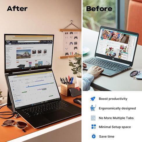 شاشة كمبيوتر محمول محمولة من Mobile Pixels Duex Float 2 Pro مقاس 16 بوصة 2.5K، موسع شاشة كمبيوتر محمول مزدوج رفيع للغاية مع مسند مدمج، قابس وتشغيل USB-C/HDMI، مكبرات صوت مدمجة، لأجهزة Mac، Windows، الهاتف in Kuwait